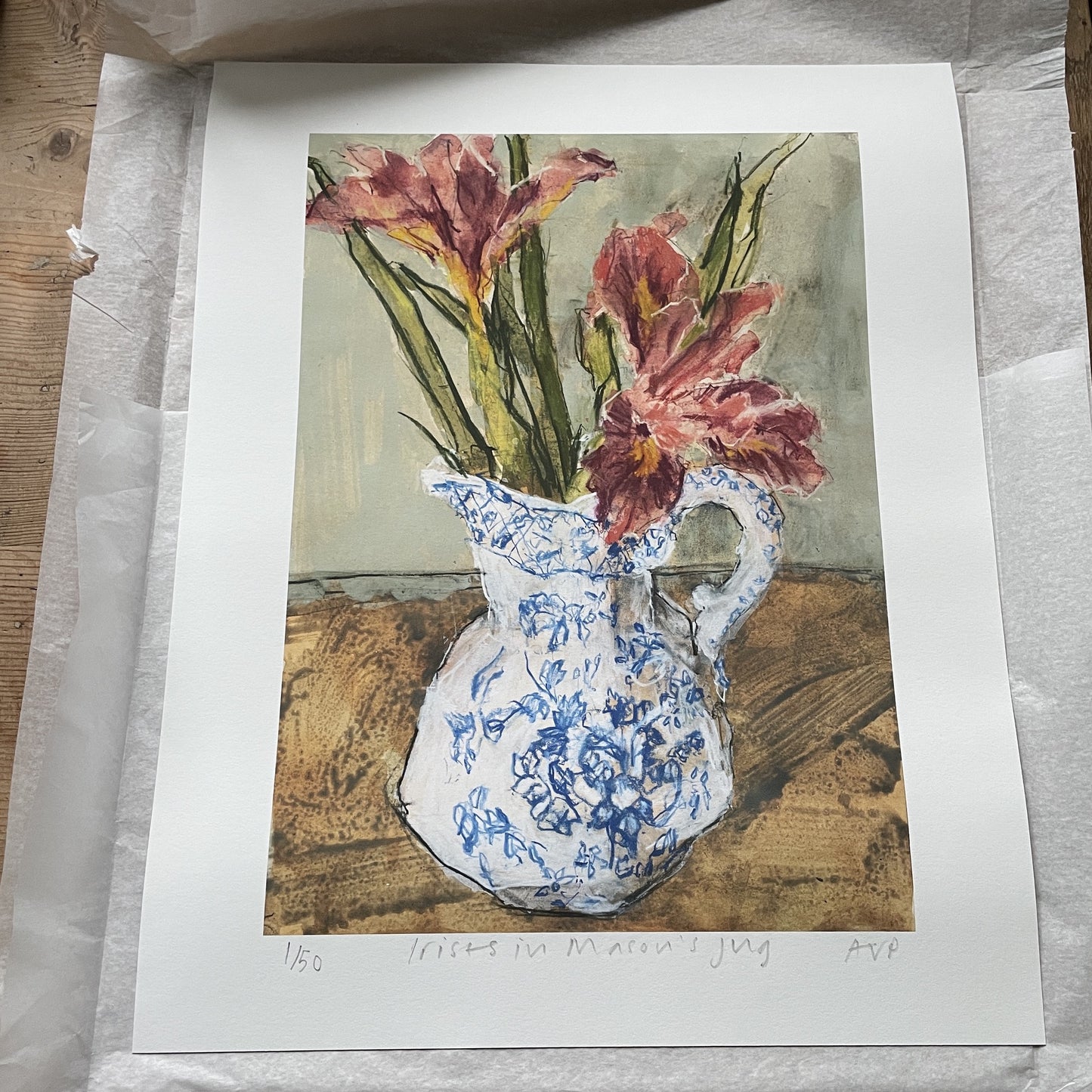 Irises in Mason's jug