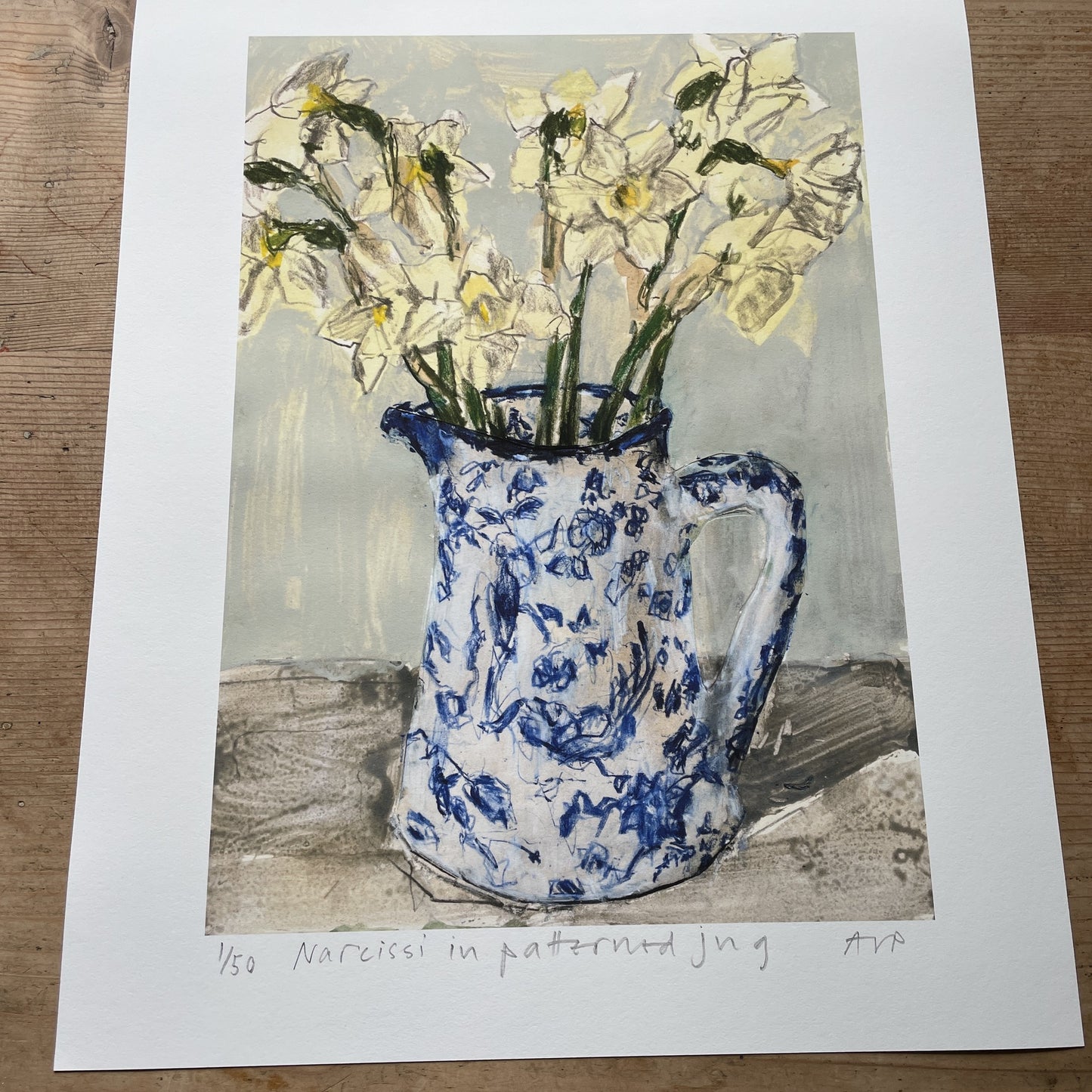 Narcissi in patterned jug