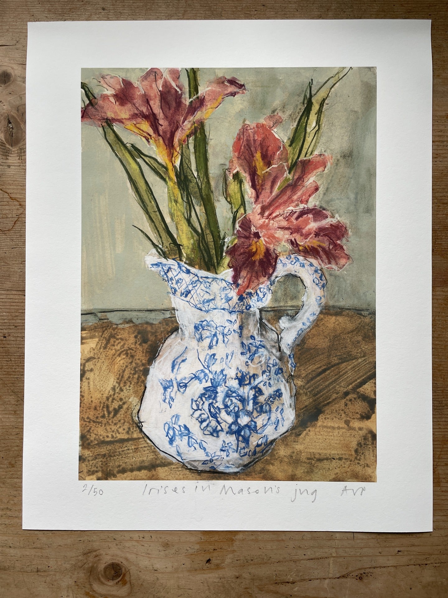 Irises in Mason's jug