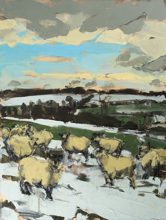 Sheep in snow, Somerset, January IV